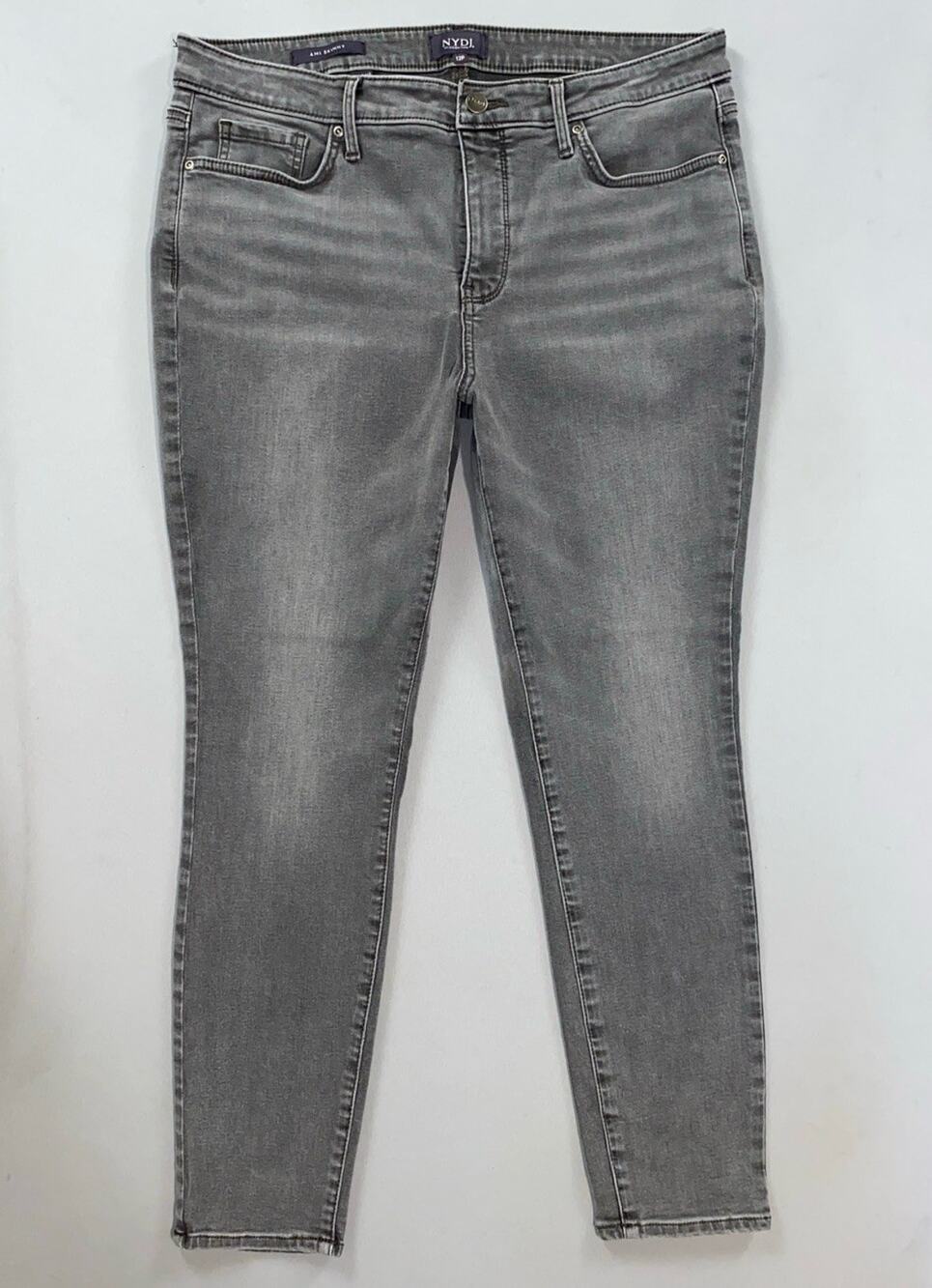 NYDJ Lift/Tuck Ami Skinny 5-Pocket Stretch Jeans. Medium Gray, Women's 12P. GUC!